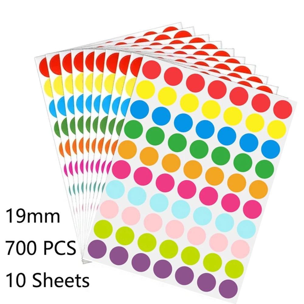 700PCS 19mm Colored Dot Graffiti Stickers Polka Circle Office Classroom Party Decoration Toys Diary Decoration Sticker