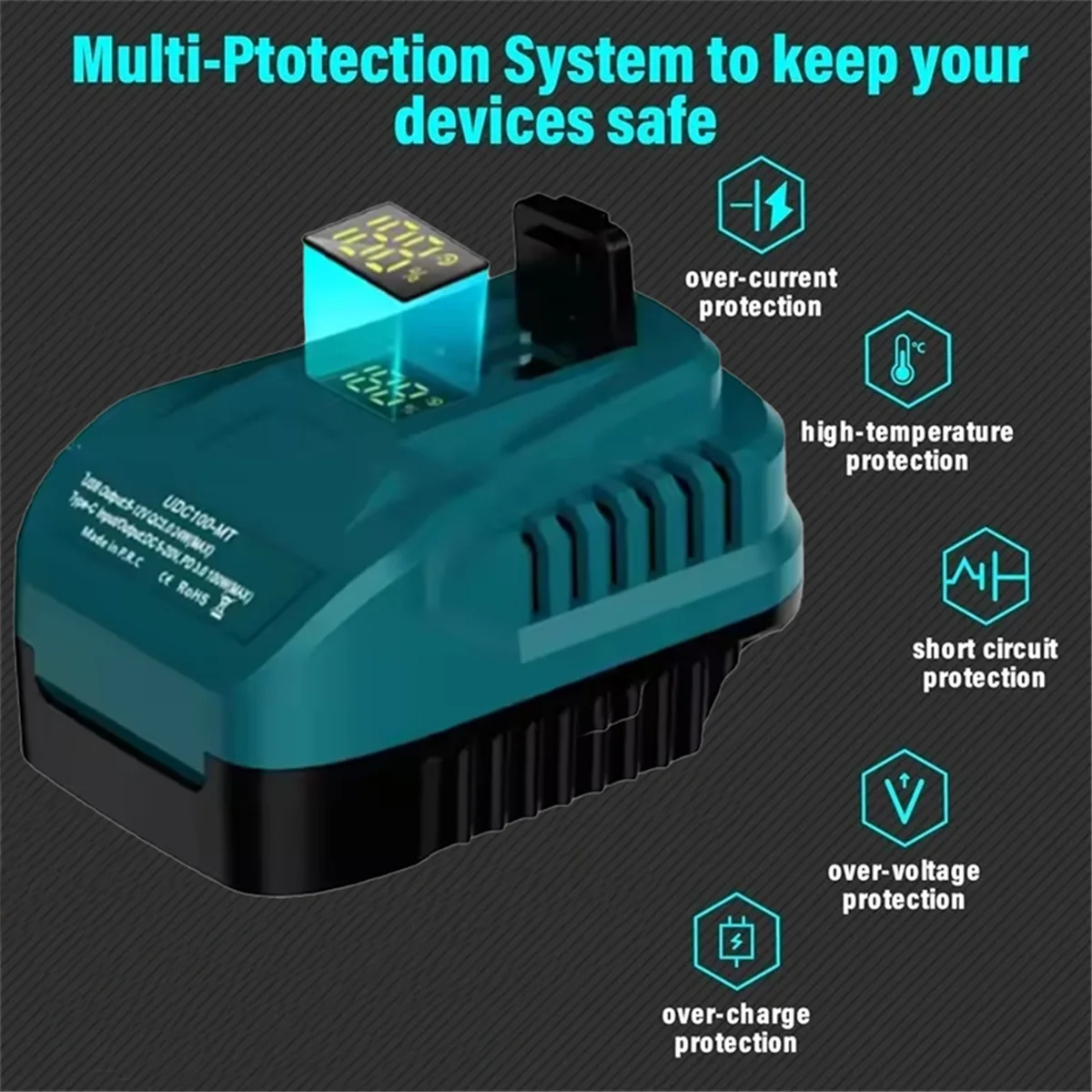 

A002 2-in-1 Adapter Converter for 18V Lithium Ion Battery 100W USB Charger with LED Display