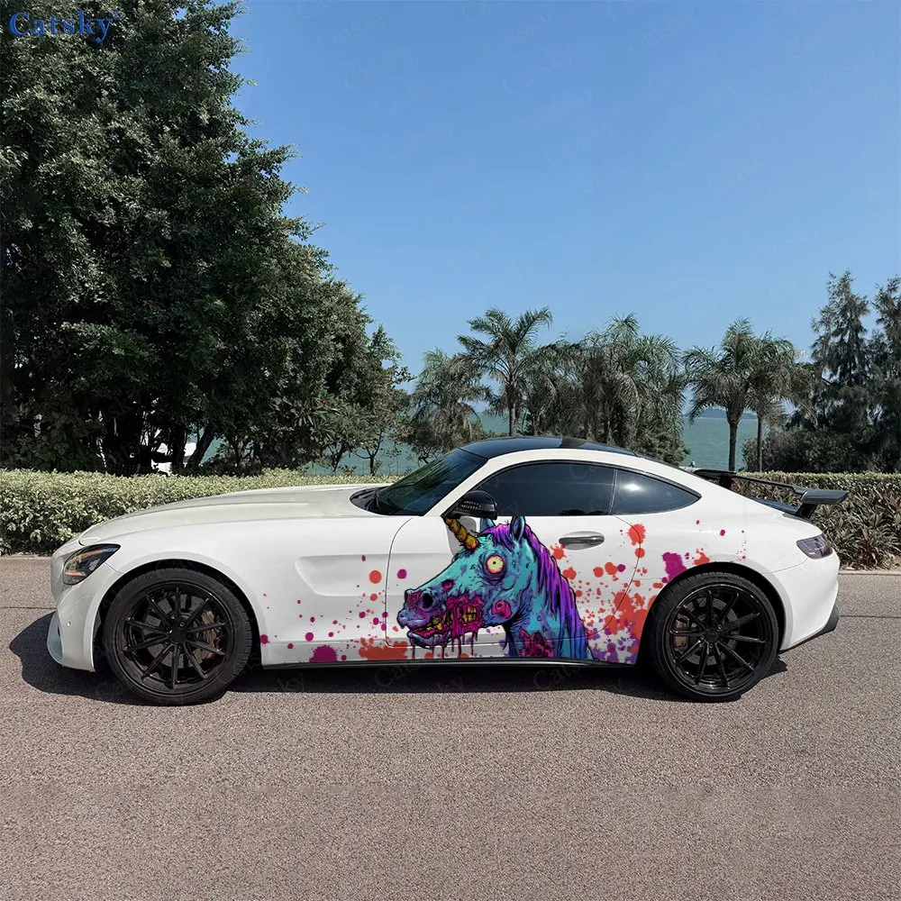 

Rotten Zombie Unicorn Car Side Wraps, Self-Adhesive PVC Waterproof & Scratch-Resistant Stickers, Car Accessory Gift