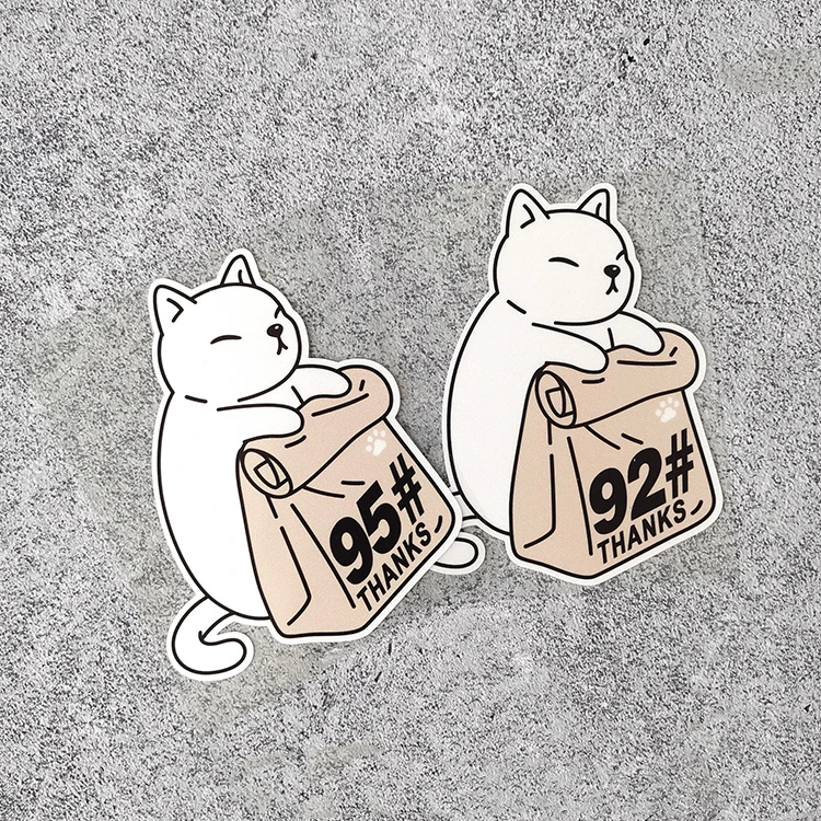 

Funny White Cat Fuel Oil Tank 92 95 Cartoon Stickers Car Styling Vinyl Auto Decorate Tape Motorcycle Stickers