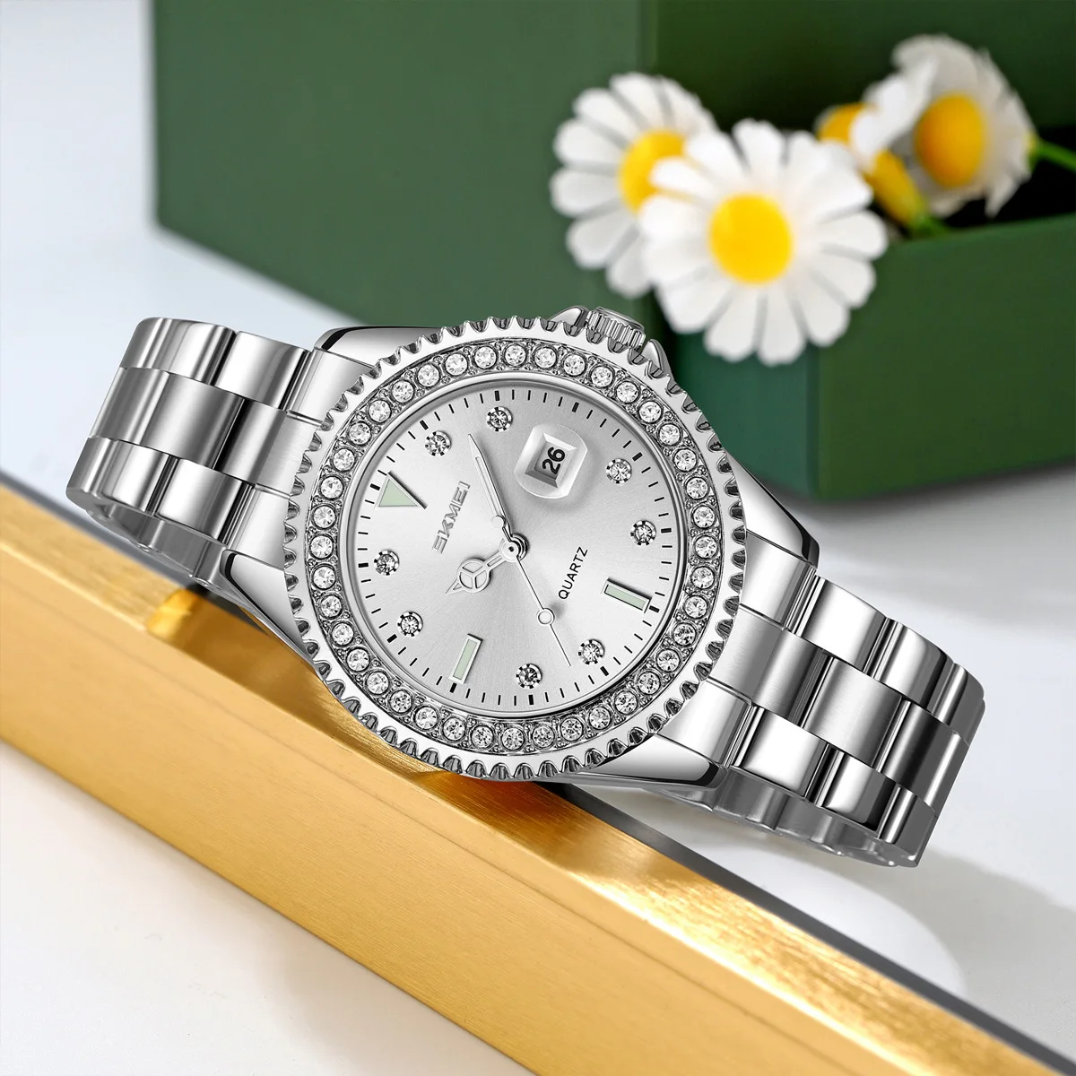 9416 Elegant Quartz Wristwatch with Box 30M Waterproof Women Fashion Watch Date Display for Birthday Anniversary Present