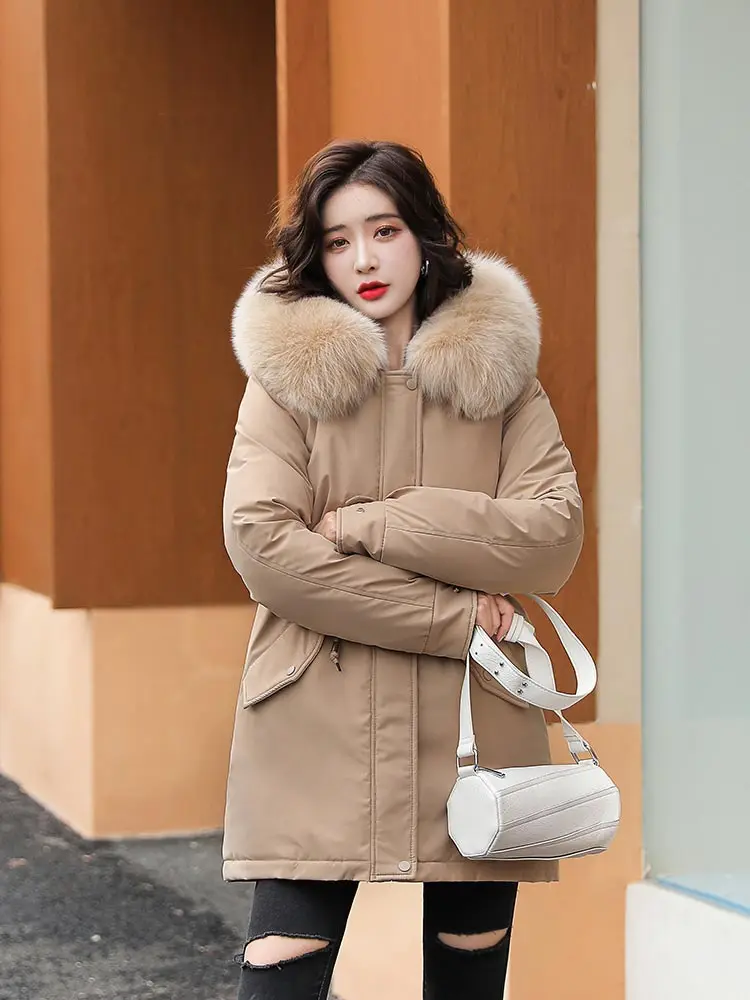 Vielleicht 2022 New Cotton Thicken Warm Autumn Winter Jacket Coat Women Casual Long Parka Winter Clothes Fur Lining Hooded Coats