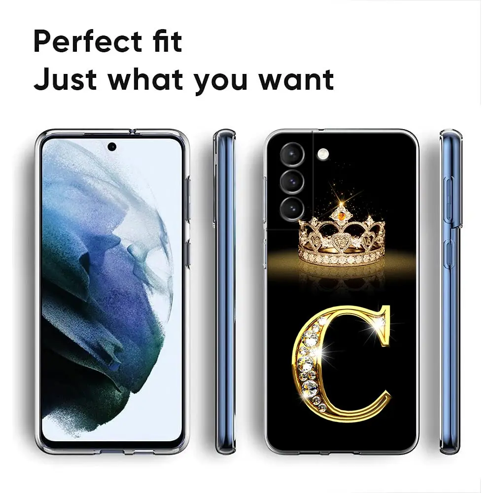 Golden Diamond Crown Initials Letter Clear Samsung S24Ultra Case For Galaxy S21 S20 FE S22 5G Ultra S24 S23 Plus Case Soft Cover