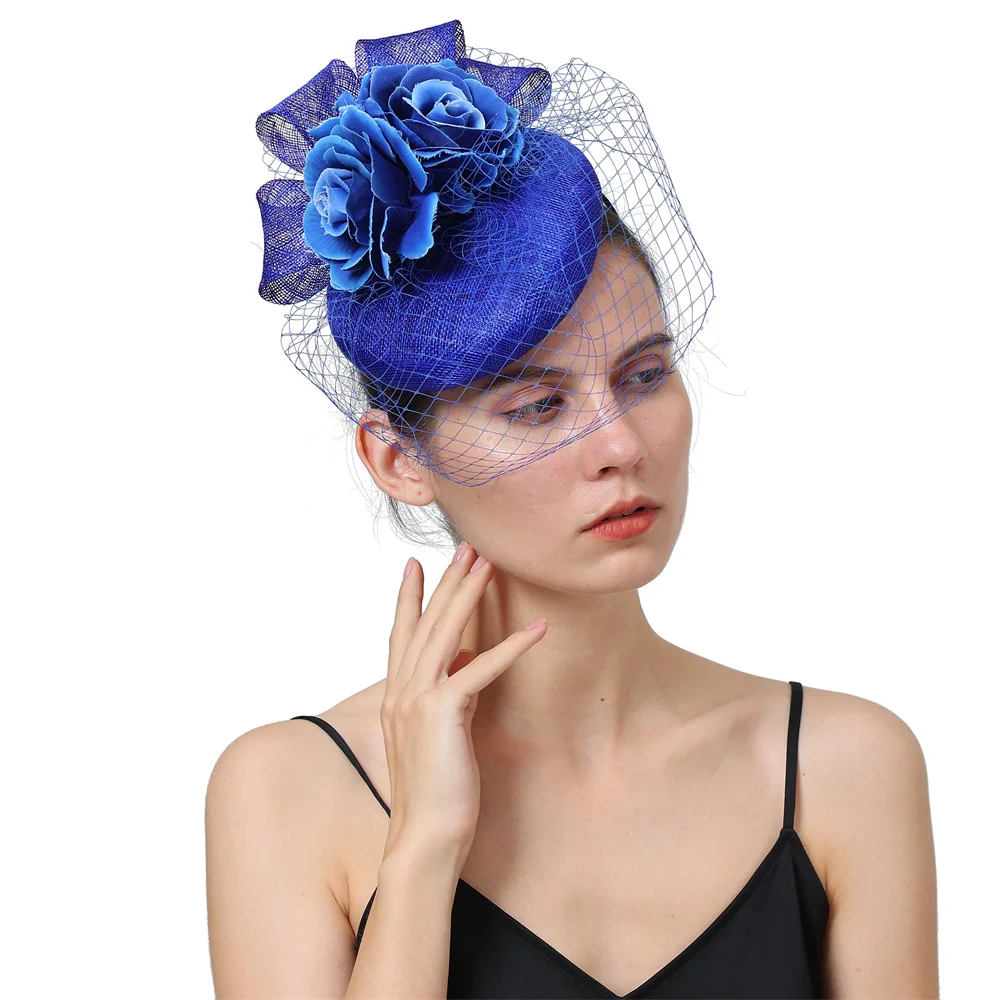 Nice Women Hairpin Headwear Navy Sinamay Wedding Fashion Fascinator Hat Linen Elegant Ladies Party Dinner Hair Accessories