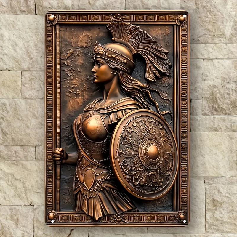 Boho Style Athena Aluminum Metal Wall Hanging Art Plaque - Multipurpose 2D Decorative Sign for Living Room, Home, Bar Decor