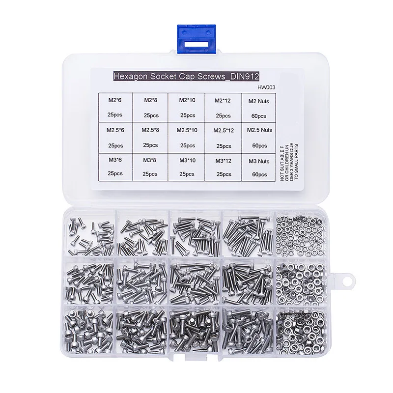 480PCS/Box304Stainless steel hex socket screws, cup head bolts, and nutsM2 M2.5 M3Combination Set