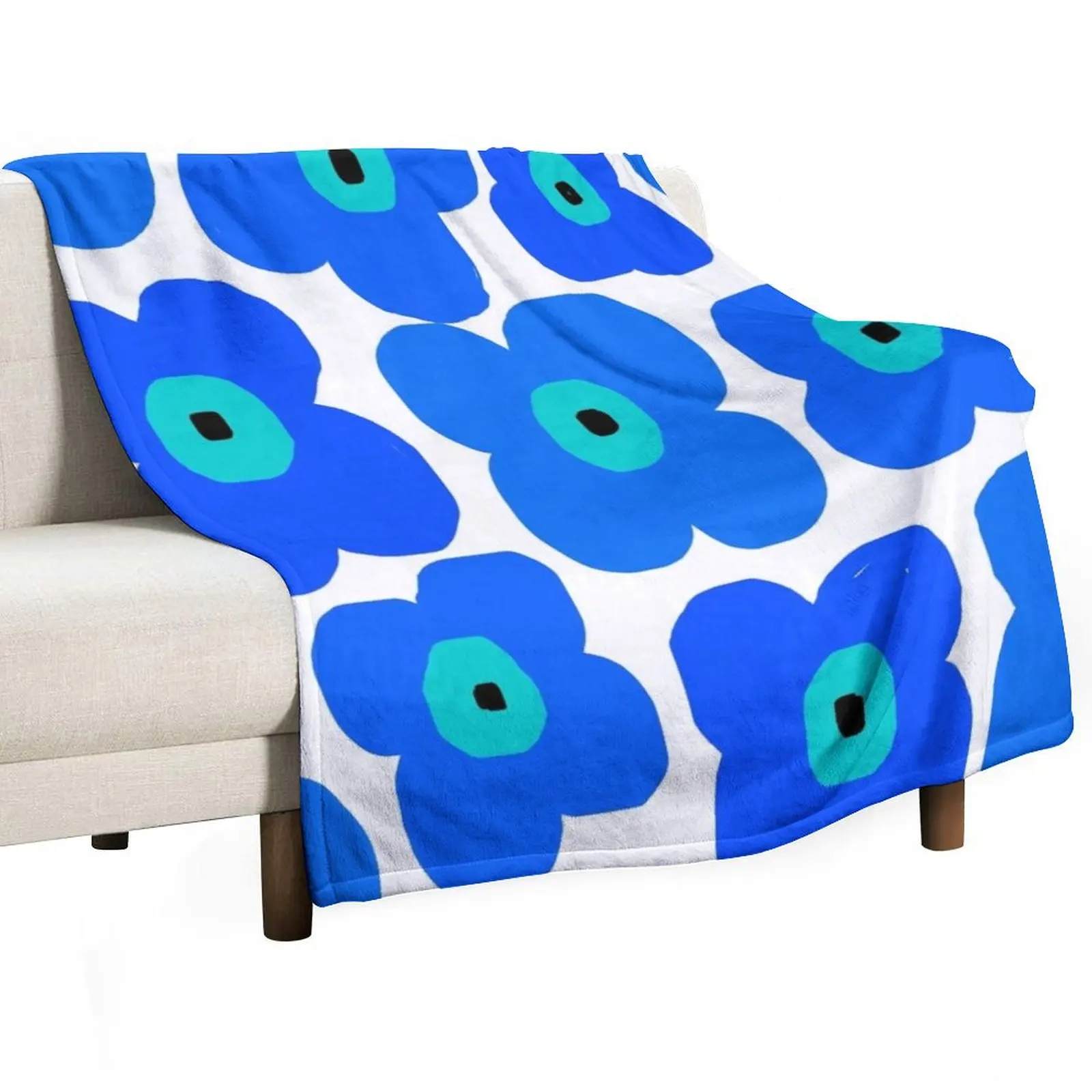 Cool Floral Pattern Aesthetic in Gradient Blue and Turquoise #1 Throw Blanket Hairy Winter beds Travel Blankets