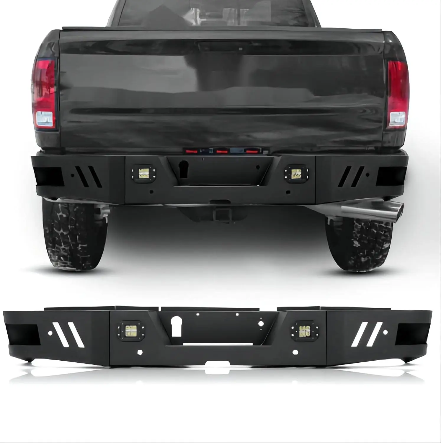 HECASA Rear Bumper Compatible with 2010-2022 Dodge Ram 2500 3500 w/2 18W LED Lights Steel Black Powder Coated (2 Packages)