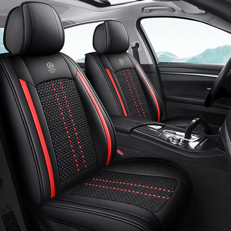 

Двойные сиденья для переднего ряда, роскошные чехлы для автомобильных сидений из ледяного шелка, универсальные, дышащие и износостойкие, подходят для всех сезонов, идеально подходят для сидений, легко чистятся и ухаживаются, 3D-поддержка боковин, улучшают