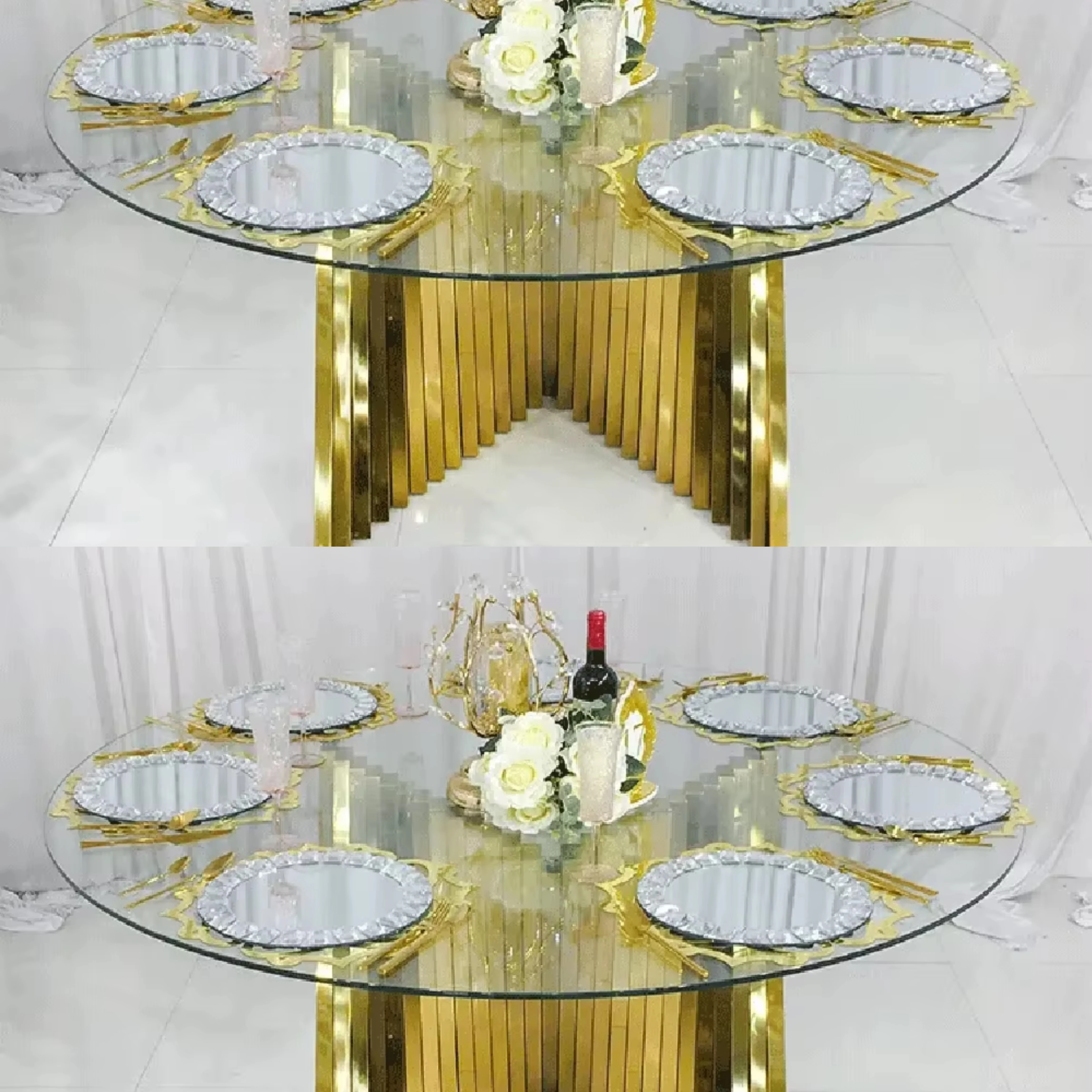 Banquet event party supplies metal wedding table with glass bridal and groom dining table