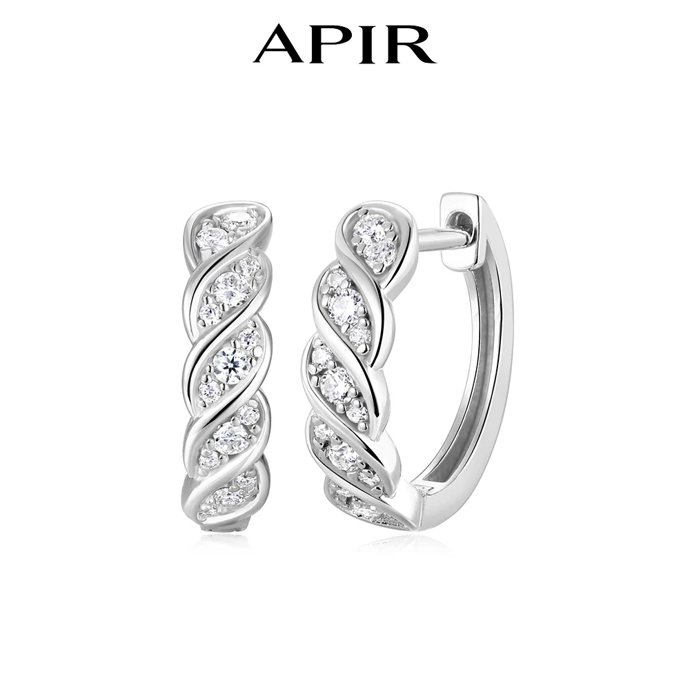 

APIR Moissanite Twisted Hoop Earrings for Women 925 Sterling Silver Lab Diamond Sparkling Huggie Earrings Daily Party Jewelry