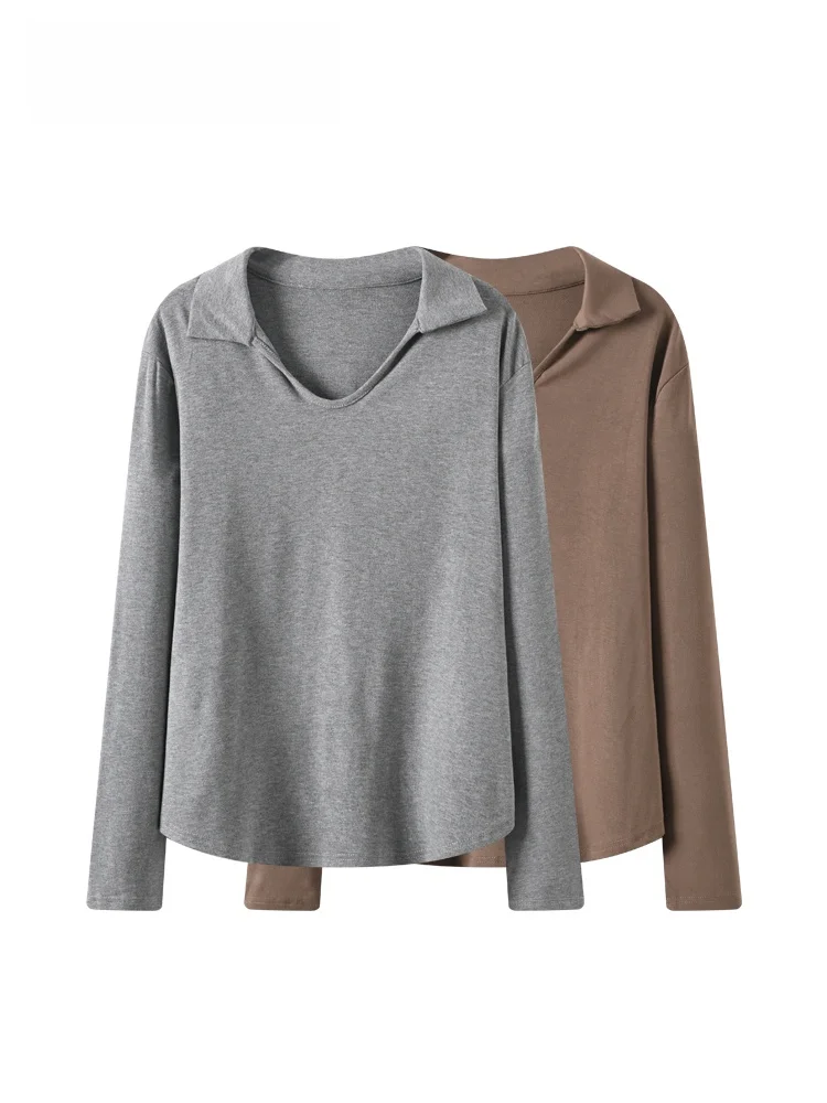 plus Size Long Sve T-irt Women's Casual Turn-down Collar Winter New Sle Slimming Loose Top for Plump Sister