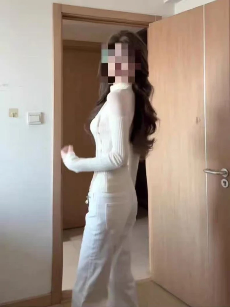 Pull en tricot ajouré à manches longues pour femme, Design coréen, élégant, superposé de Base, amincissant, vêtements à la mode, nouvelle collection automne hiver 2025