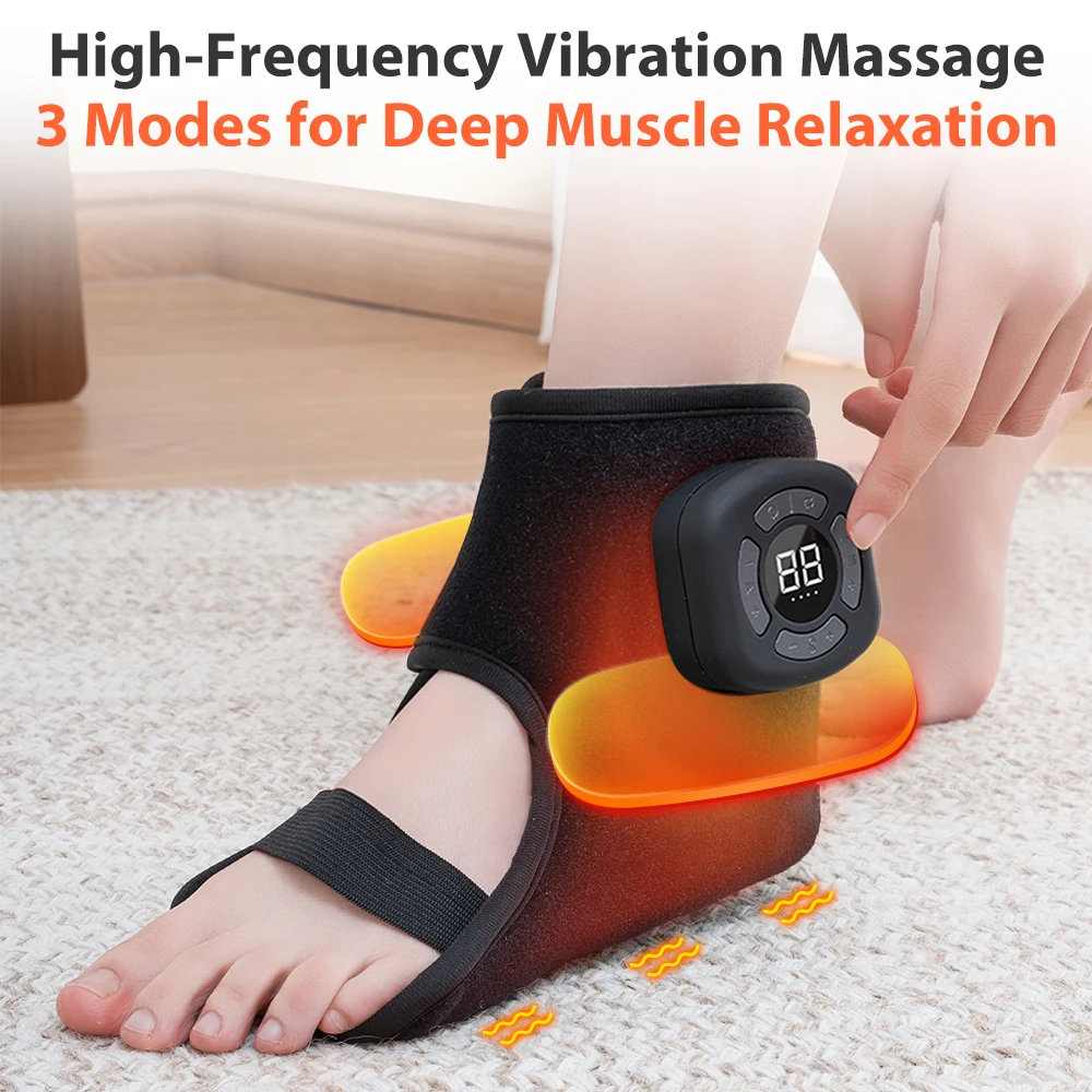 Electric Ankle Massager with Air Compression Vibration Heating 3 Modes 5 Intensities Adjustable Strap for Foot Relaxation Muscle