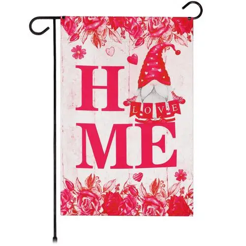 G128 Garden Flag Happy Valentine's Day Gnome Holding Love Sign 12x18 Blockout IIX WZZ yyi