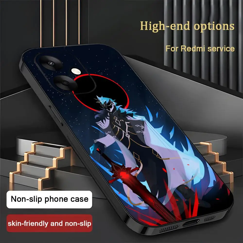 جراب هاتف Genshin Impact Capitano لهاتف Xiaomi Redmi Note 14 13 12 11 Pro Plus S 5G 14C A3 غطاء هاتف أسود ناعم