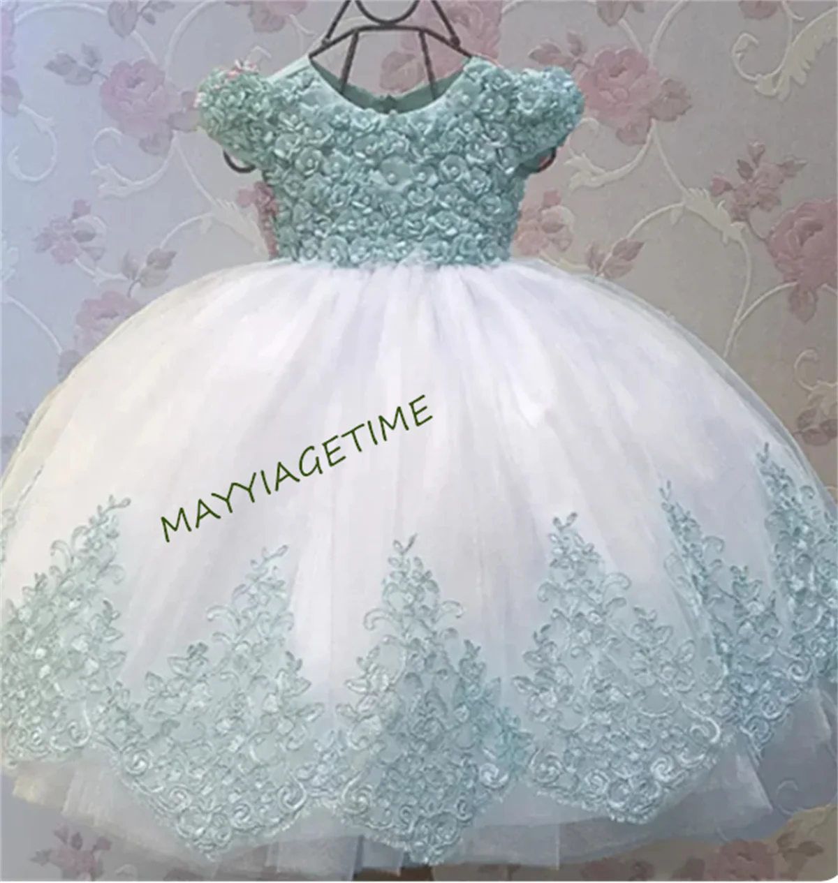 Baby weiße Blume Mädchen Kleider Perlen Spitze Taufe Blume Prinzessin Kleid Säugling erste Geburtstags feier Kleid Kommunion Geschenk