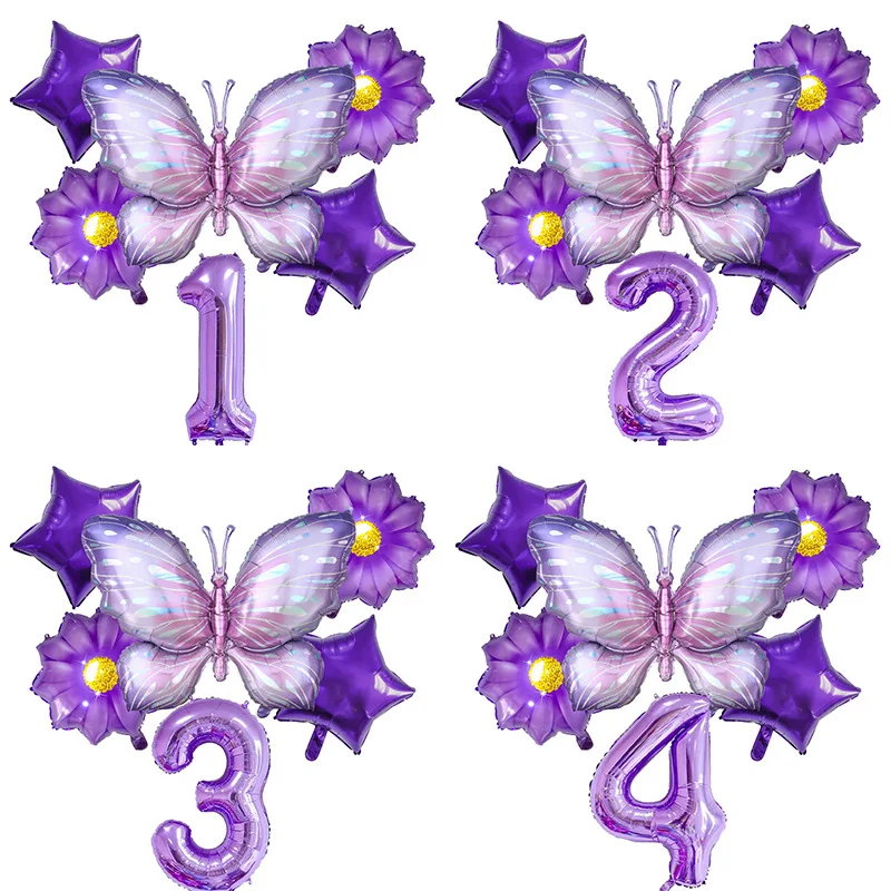 

Purple Butterfly Balloon Set Purple Number 1 2 3 4 5 6 7 8 9 9 9 year old birthday party decorative balloon set wholesale