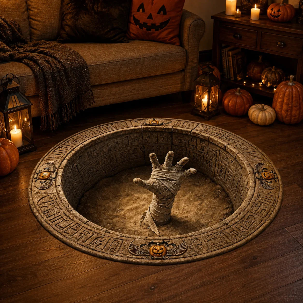 120x120cm Halloween Round Rug Anti Slip Plush Carpet Purple Floor Mat Living Room Bedroom Sofa Coffee Table Mat Home Decor