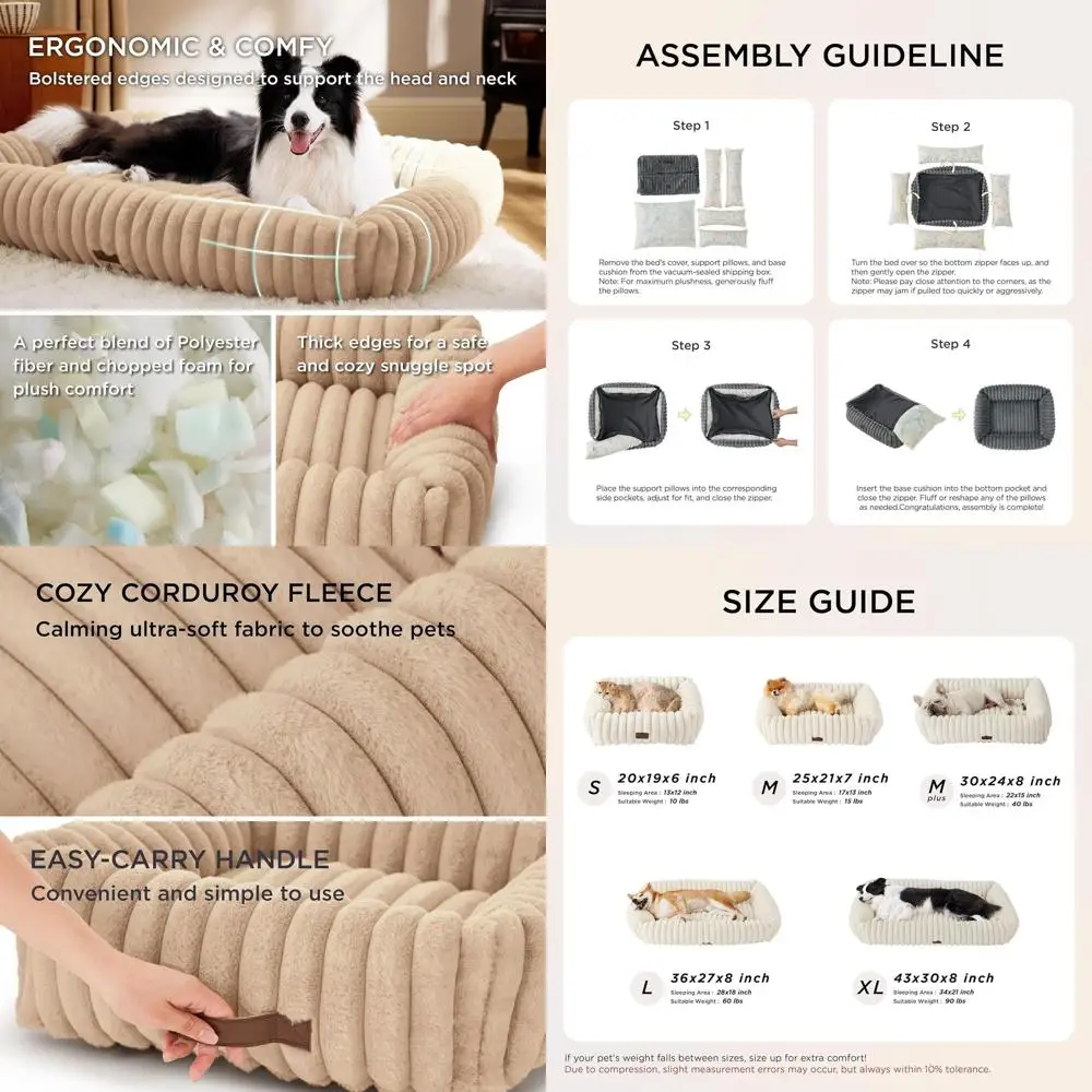 

Large Orthopedic Dog Bed with Removable Cover, Washable Furry Fleece, 36x27x8in Sandy Beige