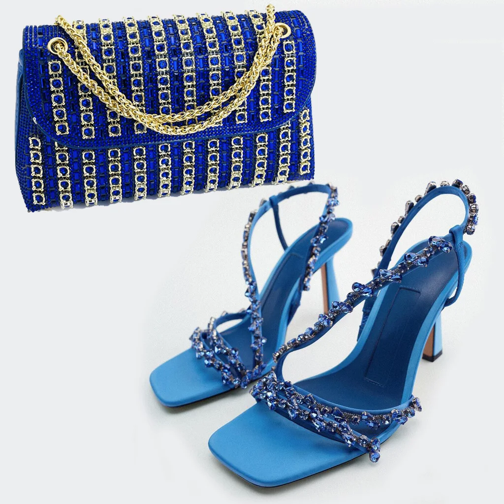 

2026 Summer New Beaded Rhinestone High-heeled Shoes Women's Plus-size Sandals Gemstone Dinner Bag Encrusted Banquet Bag Set