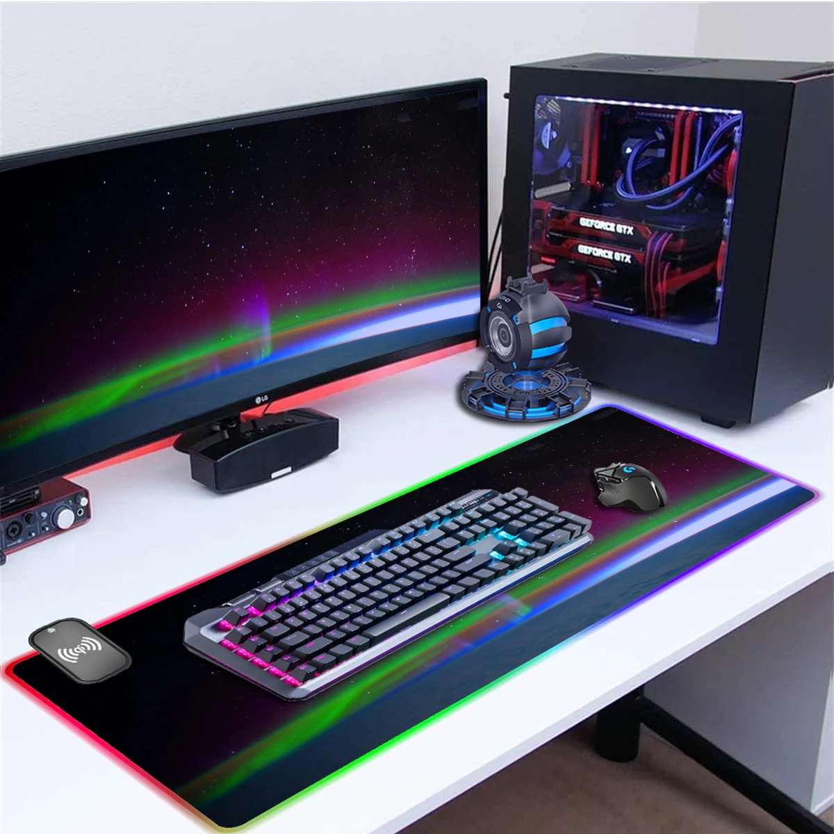 

Wireless Charging RGB Mouse Pad Large LED Light Gaming Mouse Mat Aurora Borealis Desk Mat Game Mousepad Big keyboard Pad