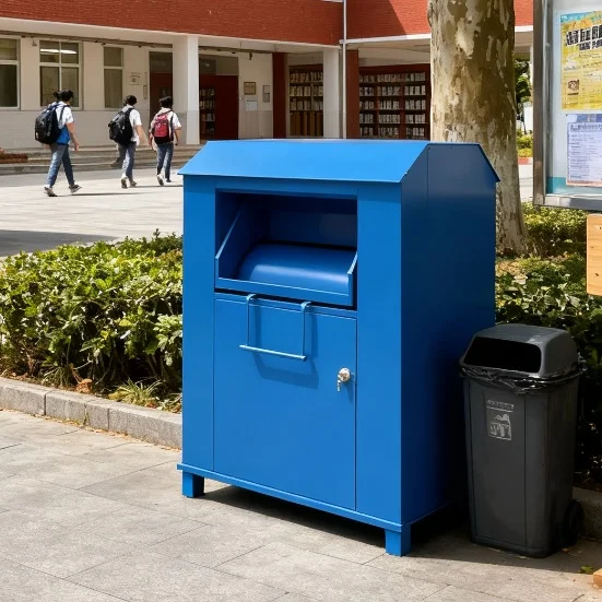 

Фабрика по индивидуальному заказу, высокое качество, большие объемные коробки для вторичной переработки одежды, контейнеры для пожертвований, уличные для продажи