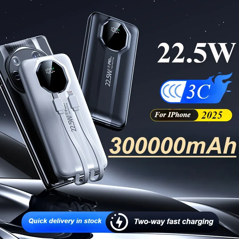 300000mAh Power Bank 120W Super Fast Charging Battery High Capacity Digital Display Power Bank for iPhone Samsung Huawei
