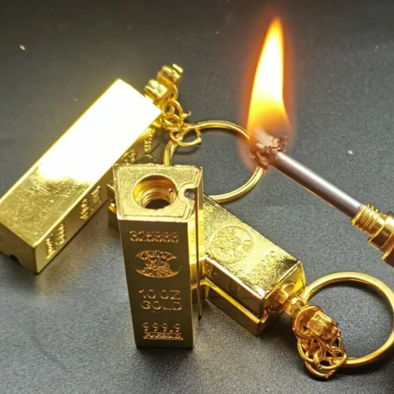 New Gold Bar Design Metal Pendant Lighter Open Flame Smoking Accessory for Outdoor Adventure Small Portable Lighting Tool