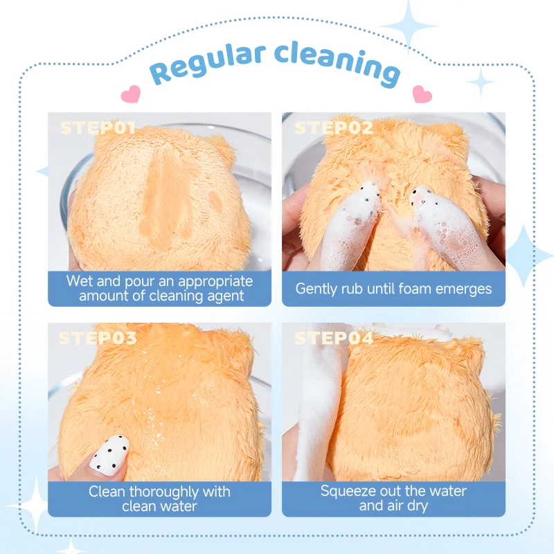 Urocza, miękka pluszowa puszka do pudru, wygodna, przyjazna dla skóry, z materiału flokowanego, gruba, duża puszka do pudru do nakładania pudru sypkiego i utrwalania makijażu.