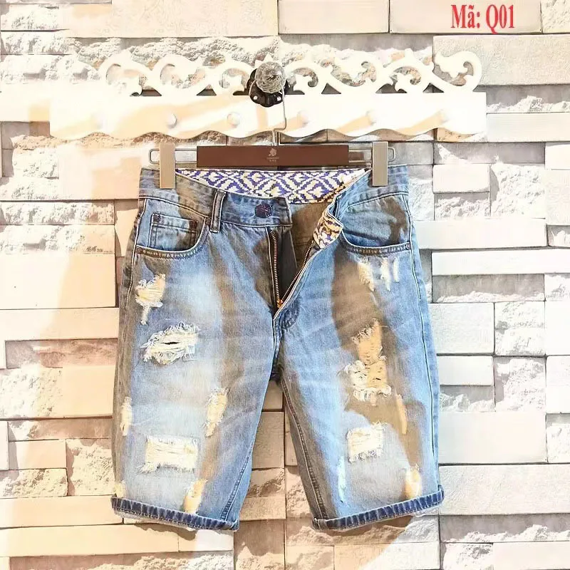 Sommer Herren koreanische Mode Loch Baggy Denim Shorts schöne junge Blue Cargo Jeans Shorts für Männer