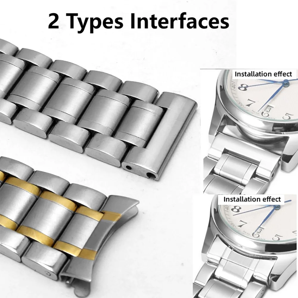 نهاية منحنية حزام عالمي 12/13/14/15/16/17/18/19/20/21/22/23/24 مللي متر الصلبة الفولاذ المقاوم للصدأ أشرطة ساعات اليد تيسو فراشة Clasp2026