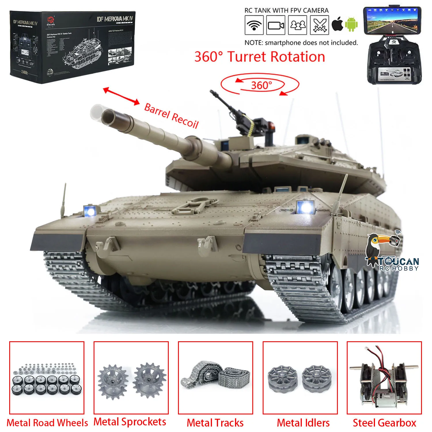 Heng Long Remote Control Tank Merkava 3985 for 1/16 RC IDF MK IV Professional Version FPV Model TK7.0 Outdoors Toy TH22651