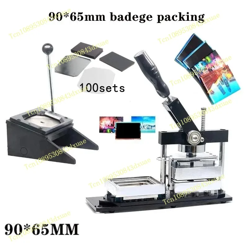 80x53mm/90x65mm Rectangular Badge Maker Magnetic Badge Making Machine for Refrigerator + Paper Cutter + 100Pcs Components