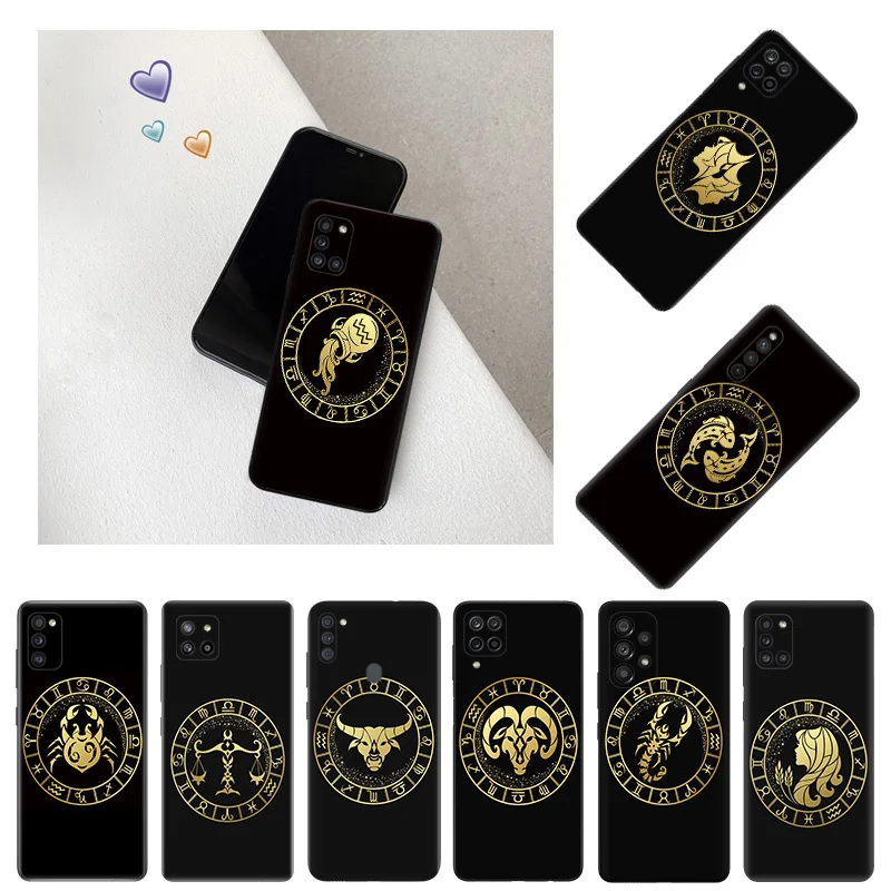 Black Matte Phone Case For Samsung A33 A32 A22 23 A24 A31 A34 A41 A42 A51 A52 A53 A54 A71 A72 A73 Zodiac Pisces Aries Soft Cover