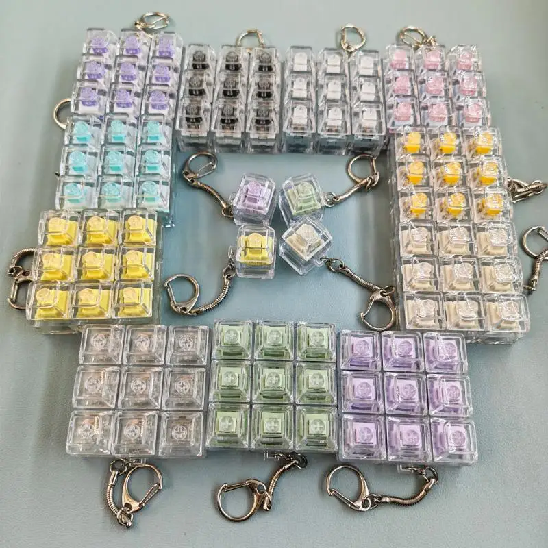 9 Keys Mechanical Switch Fidget Toy Keychain Silent Keyboard Button Stress Relief Toys Bag Pendant Car Key Holder Creative Gifts