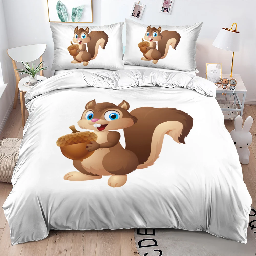 3D Custom Design Bedding sets Duvet cover set Quilt covers Pillocases Cute Animals Squirrel Double King Size White Decoation