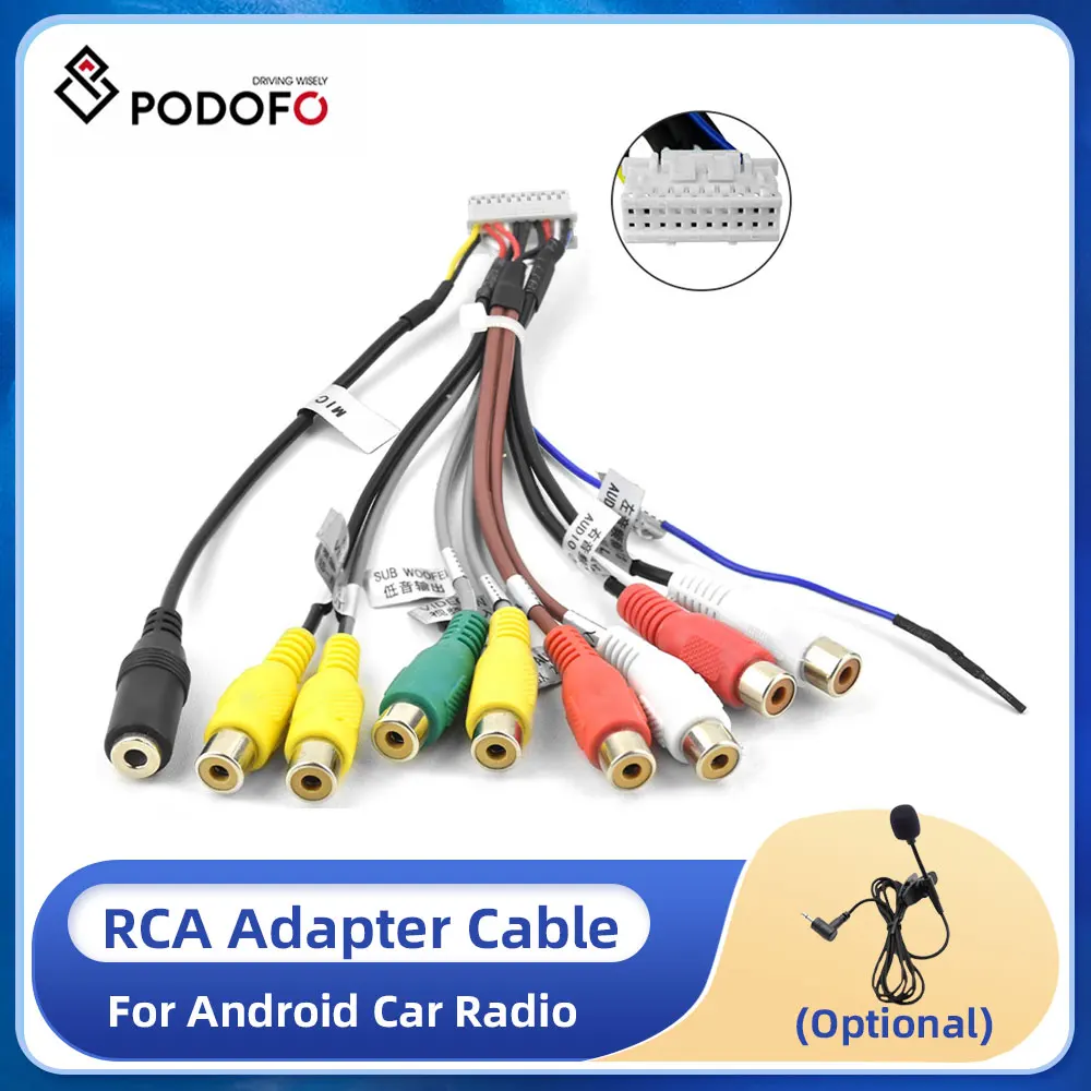 Podofo Car Radio RCA Output Aux-in Adapter Cable With External Microphone