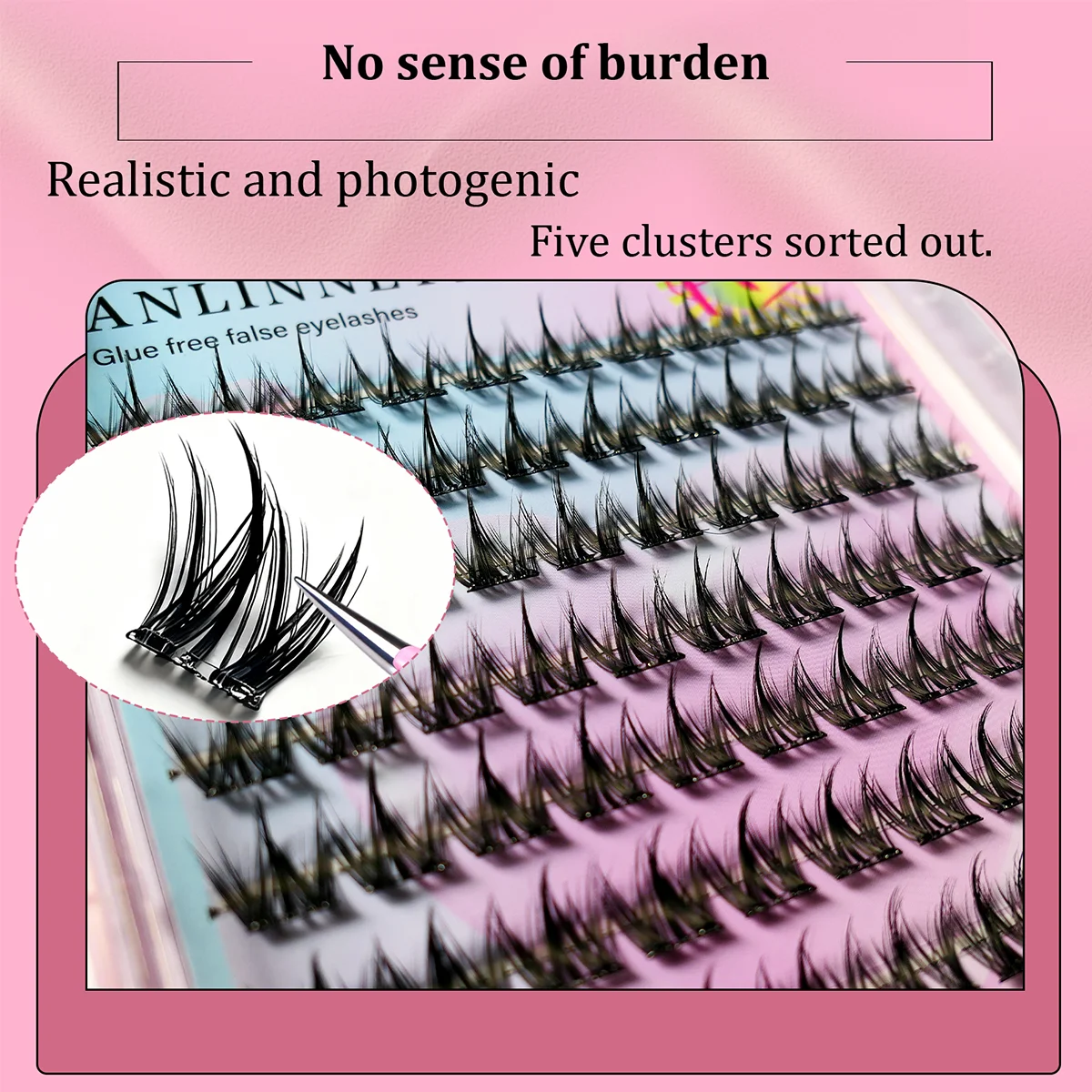 Sztuczne rzęsy bez kleju, 10 rzędów, 100 kępek, lekkie, miękkie, duża ilość, wielokrotnego użytku, naturalny wygląd.