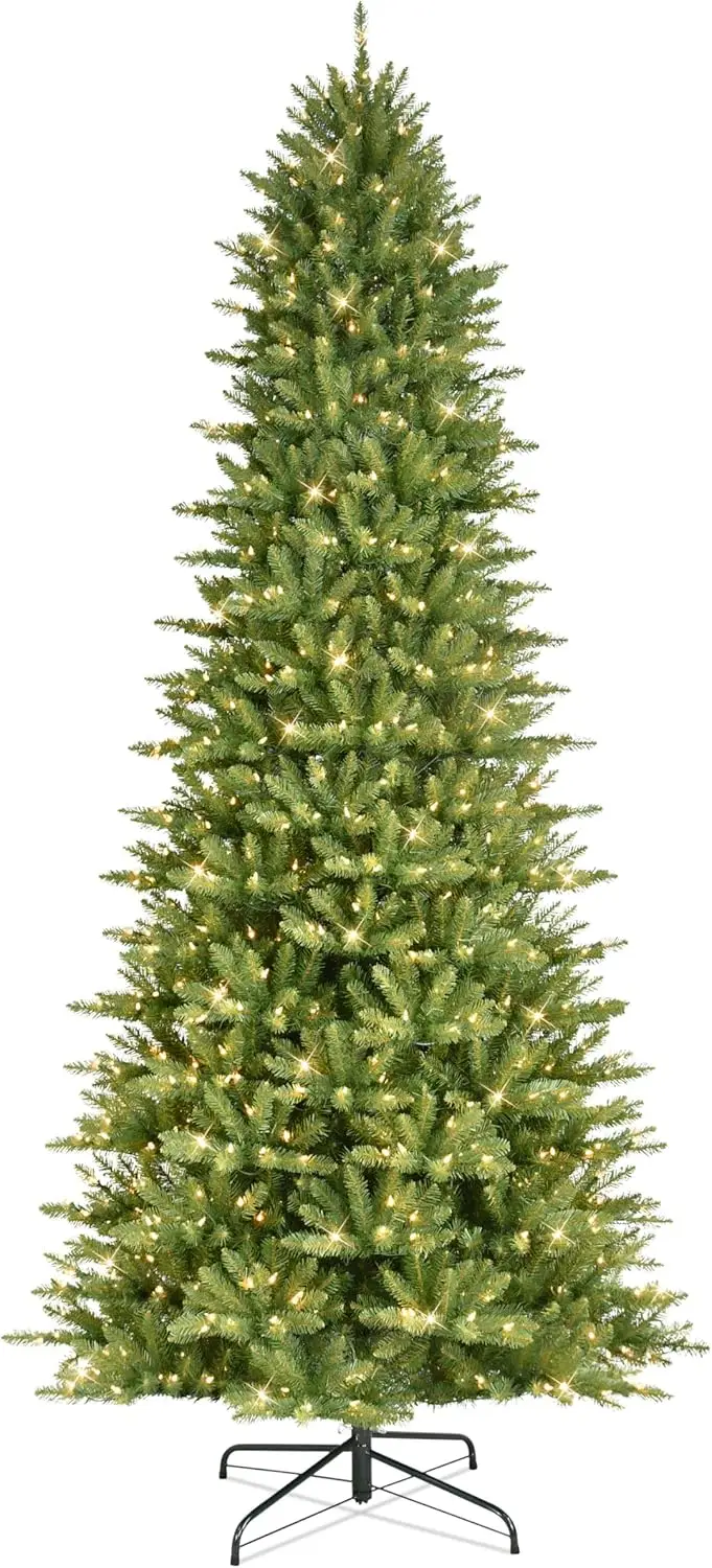 10 Foot Pre-Lit Slim Fraser Fir Artificial Christmas Tree With 900 Ul Listed Clear Lights, Green