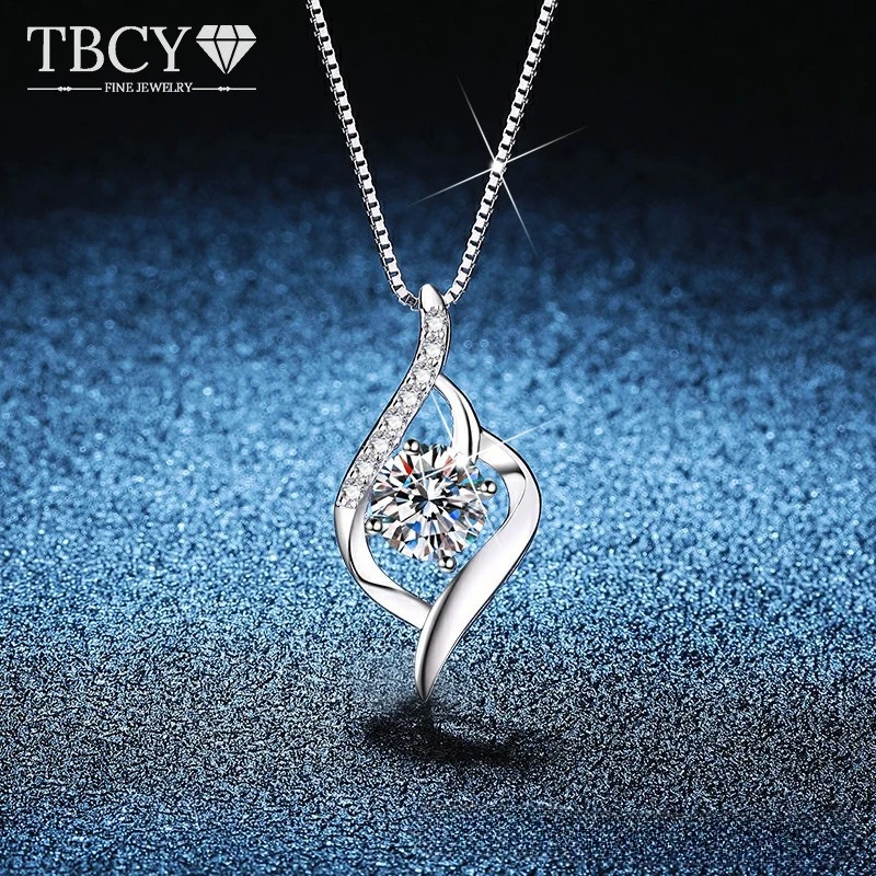 

TBCYD 1CT D цвет настоящее муассанитовое ожерелье с подвеской женское S925 серебряная цепочка ожерелья свадебные украшения с GRA