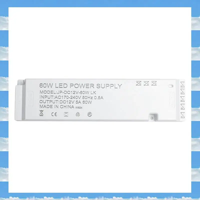 

A11I AC220V To DC 12V Lighting Transformer LED Cabinet Light Strip Light Power Supply Port Driver Durable Easy Install 60W EU Pl