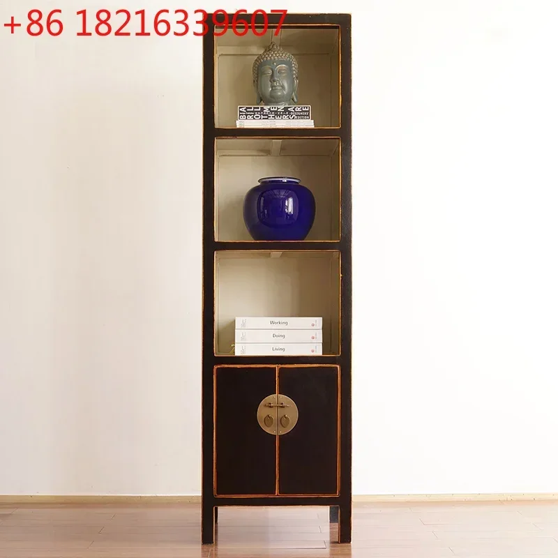 New Chinese Retro Solid Wood Floor Narrow High Bookcase Storage Rack