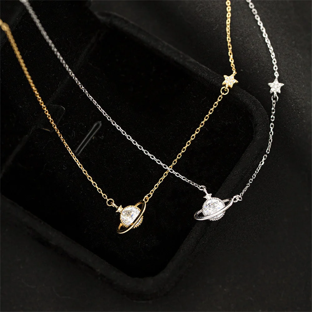 

Korean Fashionable Versatile Necklace for Women, 925 Sterling Silver, Star Planet Design Light Luxury Niche High-End Sense Colla