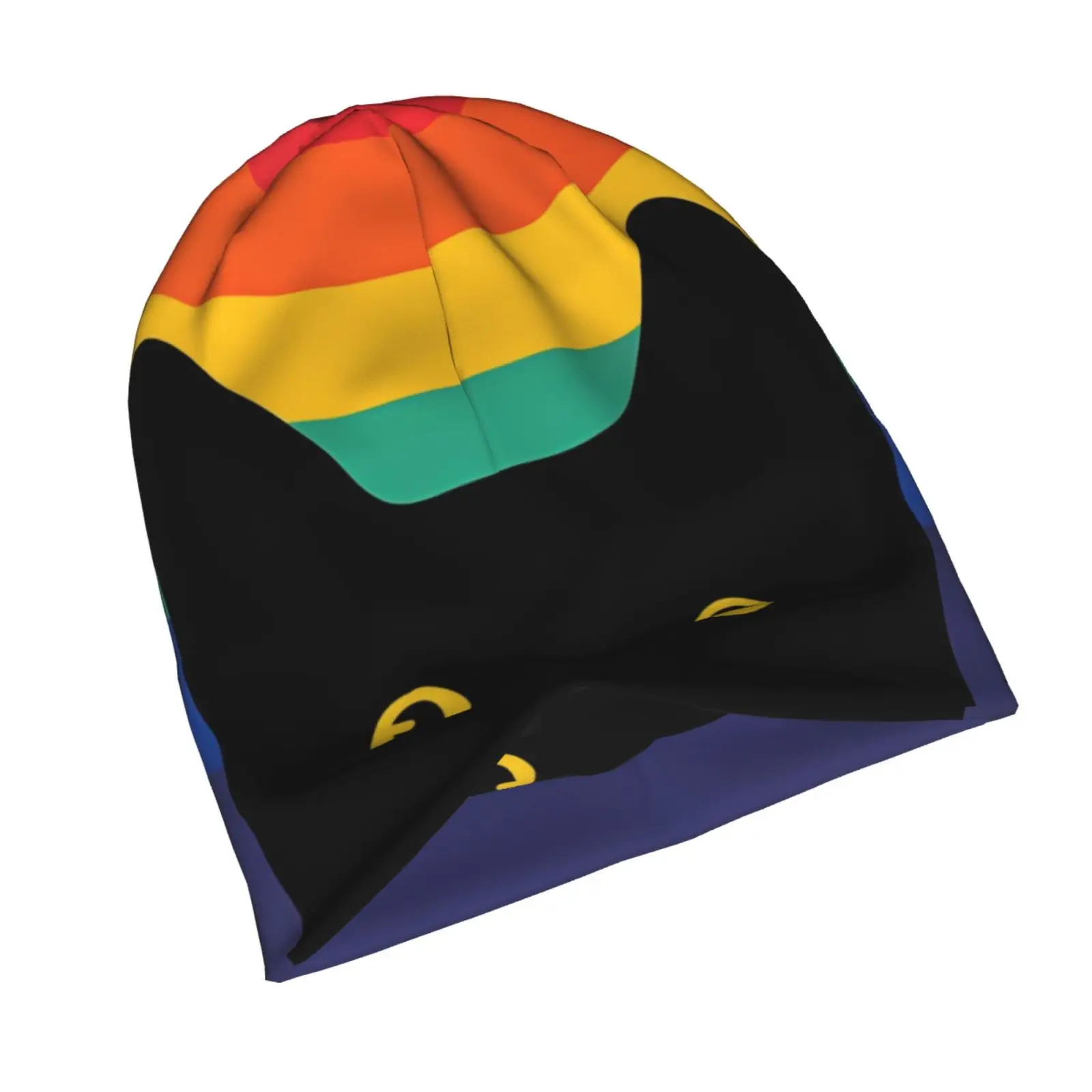 Hat Peeking Cat In Rainbow Circle Thin Caps For Men Women Black Cat Skullies Beanies Ski Caps Cotton Bonnet Hats