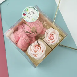 1pcs Festival Gift Towel Bear Gift Boxes Mom Mother's Day Gift Artificial Flower Transparent Gift Box Wedding Souvenir Supplies