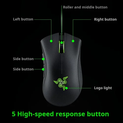 Imagen 2 del producto Ratón para juegos por cable Original Razer DeathAdder Essential, Sensor óptico de 6400DPI, 5 botones independientes para ordenador portátil y Gamer