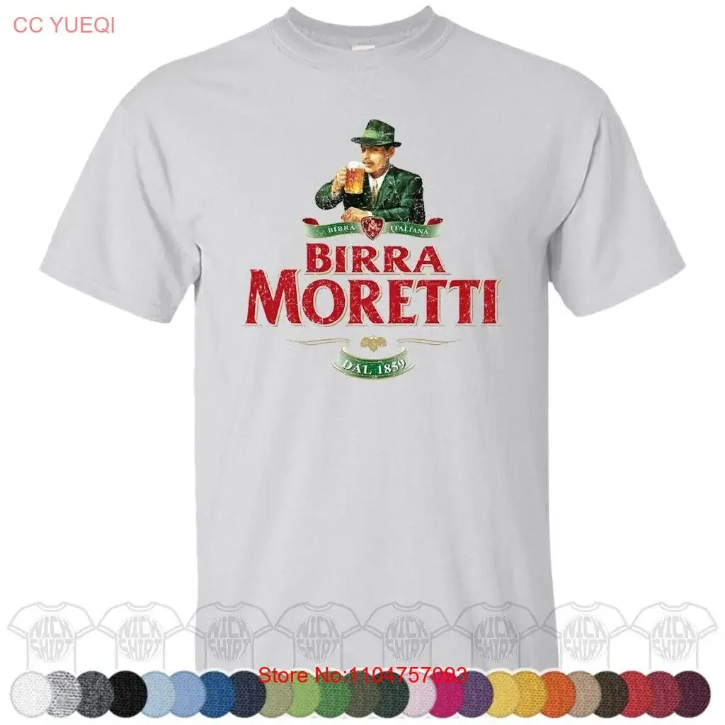 Birra Moretti Bier-T-Shirt mit individuellem getragenem Etikettenmuster, Vintage-Waschung, stilvolles Streetwear-Grafik-Top für den Alltag