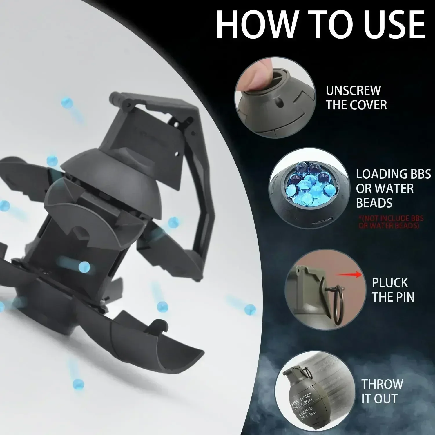 2 قطعة كرة ماء جل M26A1 قنبلة يدوية حلقة سحب عملية قنبلة كرات الطلاء مقاومة للسقوط إعادة الملء قنبلة يدوية دخان ملحقات لعبة #5