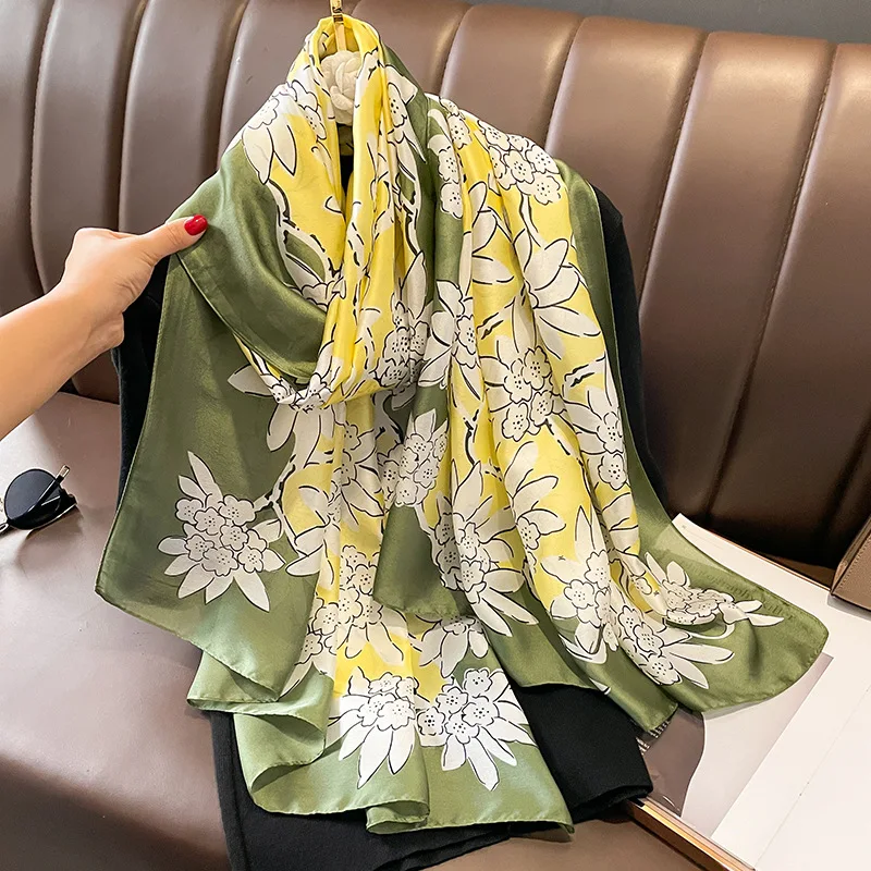 Lenço de seda quadrado das quatro estações feminino, protetor solar bandana, estilo popular, novo, design de luxo, 2021, 180x90cm